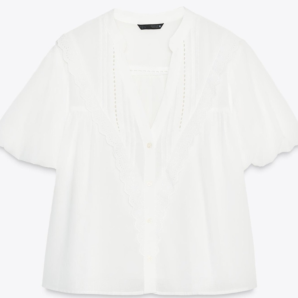 Zara White Scalloped Blouse
